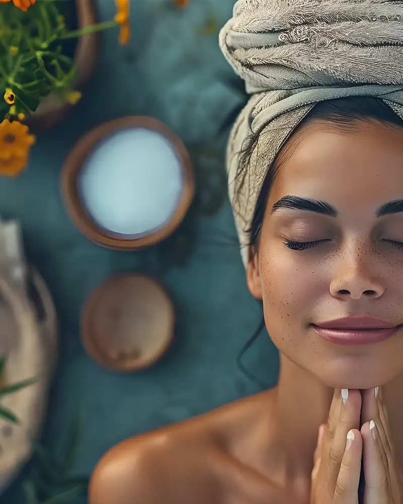 Junge Frau während einer Pflegeroutine